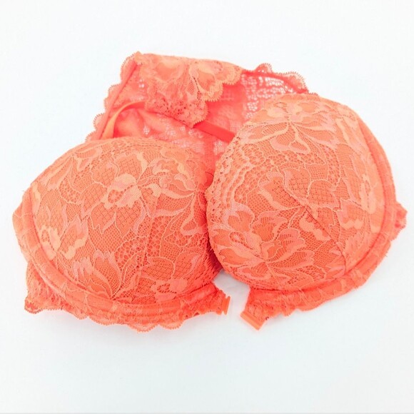 Victorias Secret Pink Neon Orange Lace Date Racerback Front Clasp Bra Size 34D - Picture 6 of 6